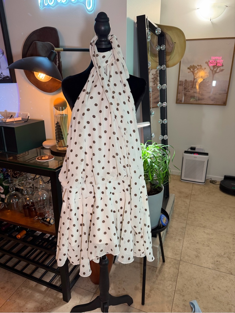 Girls White Polka Dot Halter Romper